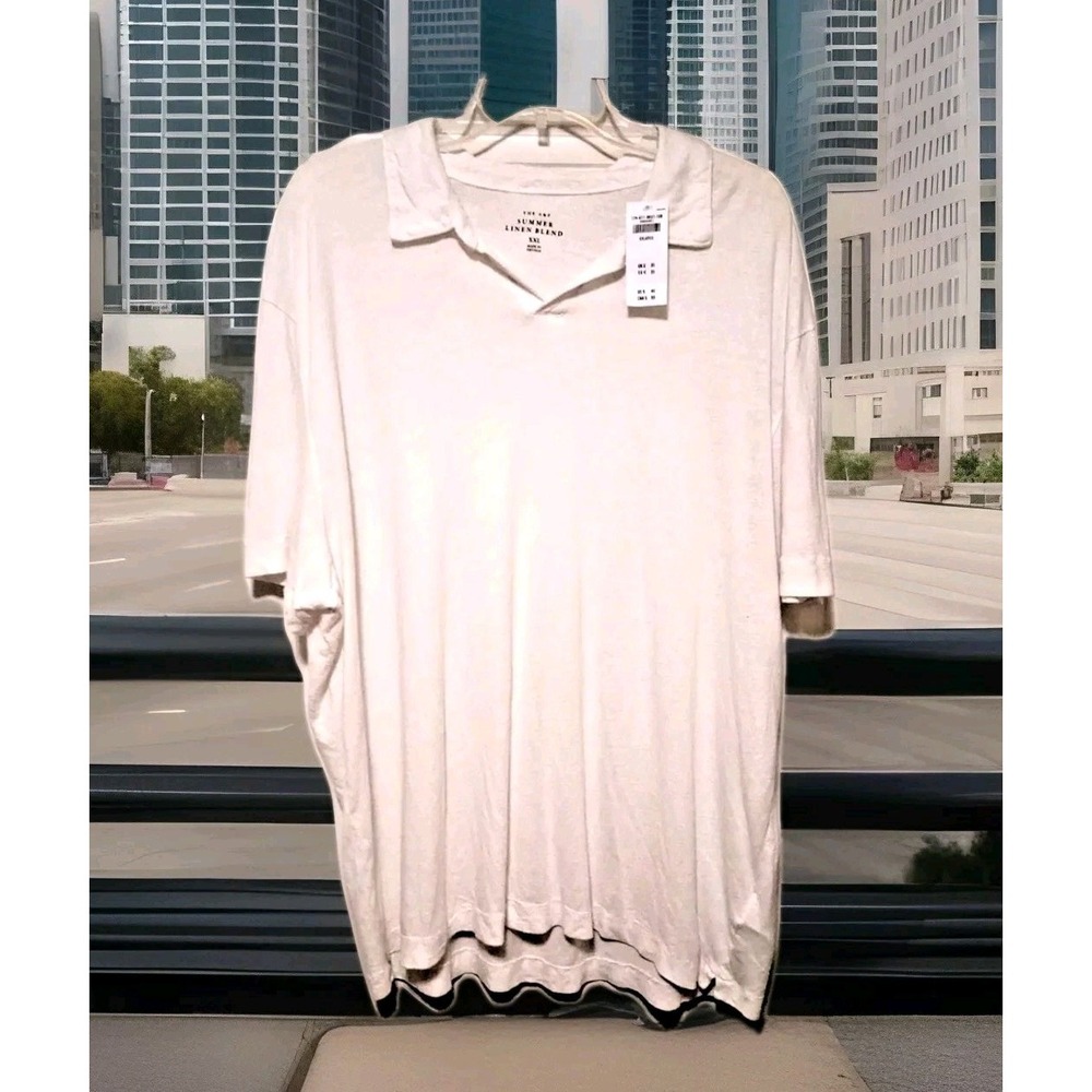 Abercrombie Fitch A&F Men's Polo Shirt 2XL Summer Linen Blend White XXL *NWT*